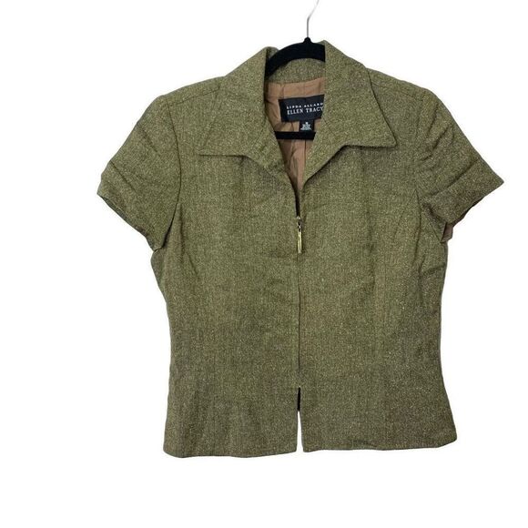 Linda Allard Ellen Tracy Wool Silk Mix Zipper Short Sleeve Blazer Jacket Size 10 - Picture 1 of 5